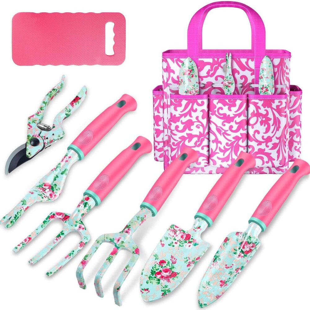 Gardening Tools, 8 Pcs Heavy Duty Floral Garden Tool Set Birthday Gifts For Wome